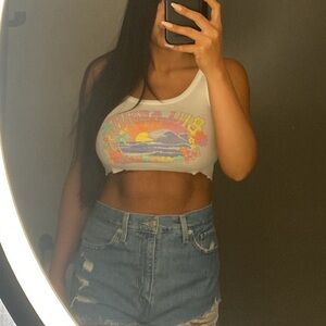 Billabong White Graphic Crop Tank Top